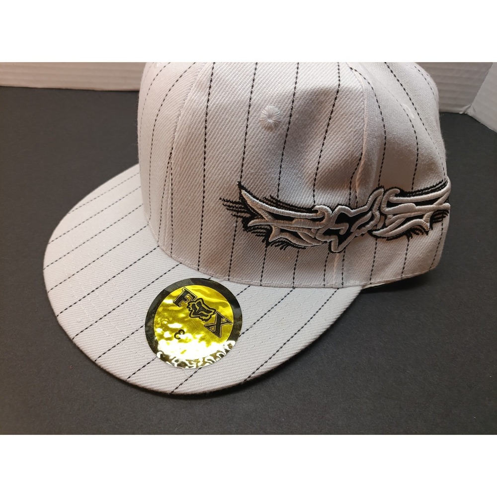 Fox Racing Black and White Striped Hat Cap Embroidered Fitted 8 (60cm) NWT.